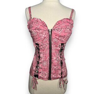 Royal Bones Sleeveless Pink Front Zipper Closure Corset Style Top Size Small